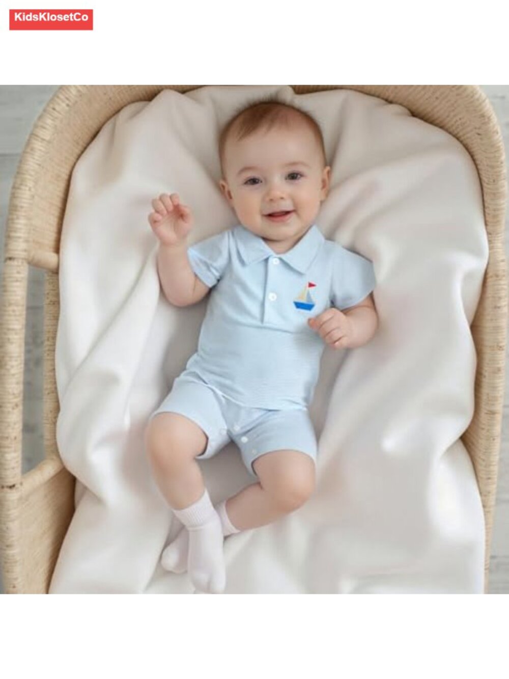 Baby Boy Short Sleeve Embroidery Collared Romper Bodysuit Jumpsuit - Picture 2 of 5